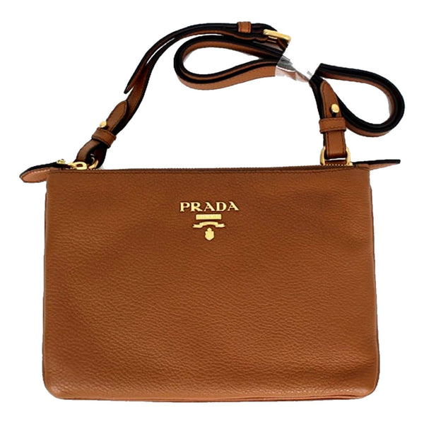 Prada Vitello Phenix Leather Crossbody Bag in Caramel Brown with Gold Hardware in Brown, authentic new handbag, image 3