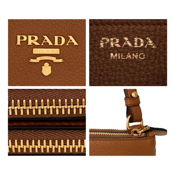Prada Vitello Phenix Leather Crossbody Bag in Caramel Brown with Gold Hardware in Brown, authentic new handbag, image 5