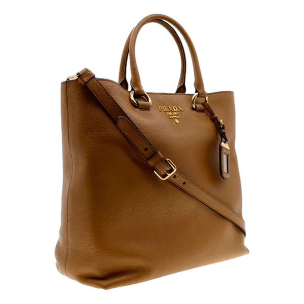 Prada Caramel Brown Vitello Phenix Leather Shopping Tote Bag in Caramel Brown, authentic new handbag, image 2