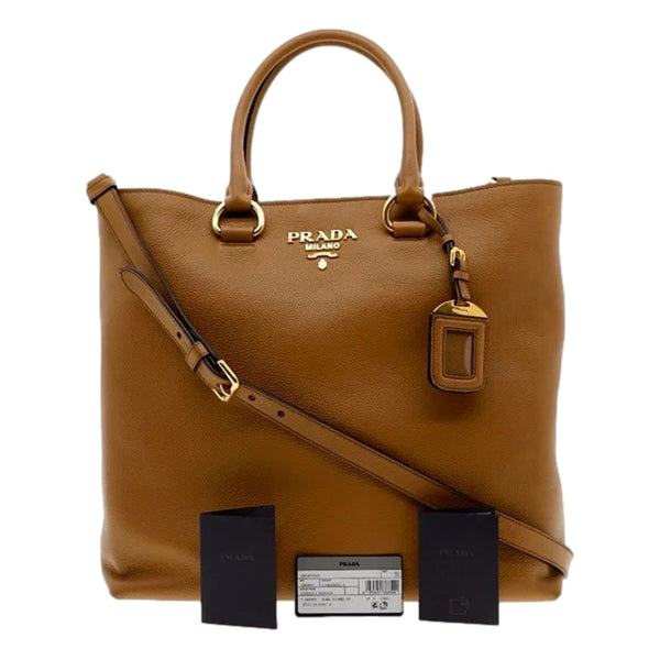 Prada Caramel Brown Vitello Phenix Leather Shopping Tote Bag in Caramel Brown, authentic new handbag, image 5