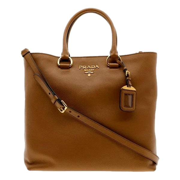 Prada Caramel Brown Vitello Phenix Leather Shopping Tote Bag in Caramel Brown, authentic new handbag, image 1