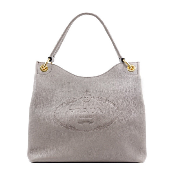 Prada Vitello Phenix Grey Leather Embossed Logo Hobo Tote Bag in Argilla Grey, authentic new handbag, image 1