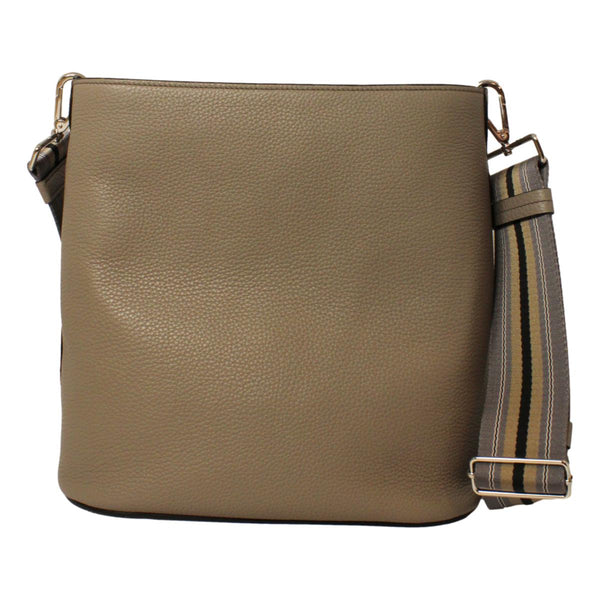 Prada Vitello Phenix Grey Leather Stripe Strap Bucket Bag Crossbody in Argilla Grey, authentic new handbag, image 2