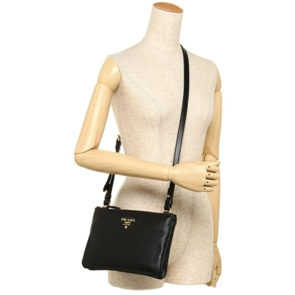 Prada Vitello Phenix Leather Gold Hardware Black Cross Body in Black, authentic new handbag, image 8