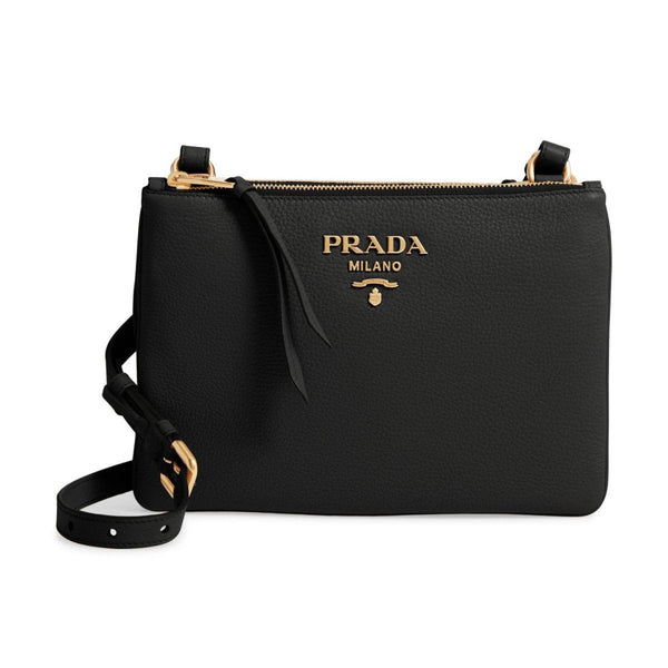 Prada Vitello Phenix Leather Gold Hardware Black Cross Body in Black, authentic new handbag, image 1