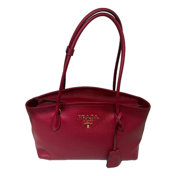 Prada Rubino Red Vitello Phenix Leather Top Handle Shoulder Bag in Rubino Red, authentic new handbag, image 1