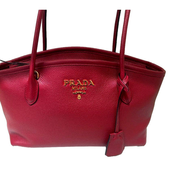 Prada Rubino Red Vitello Phenix Leather Top Handle Shoulder Bag in Rubino Red, authentic new handbag, image 3