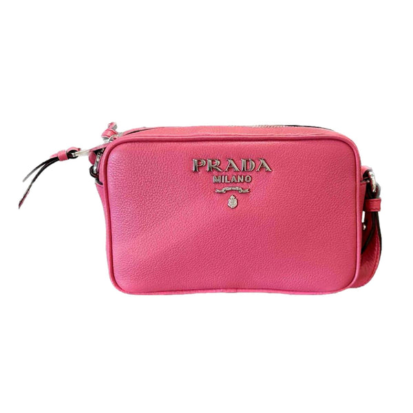 Prada Vitello Phenix Pink Leather Small Camera Crossbody Bag in Pink, authentic new handbag, image 1