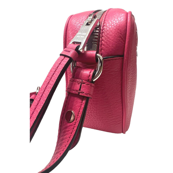 Prada Vitello Phenix Pink Leather Small Camera Crossbody Bag in Pink, authentic new handbag, image 2