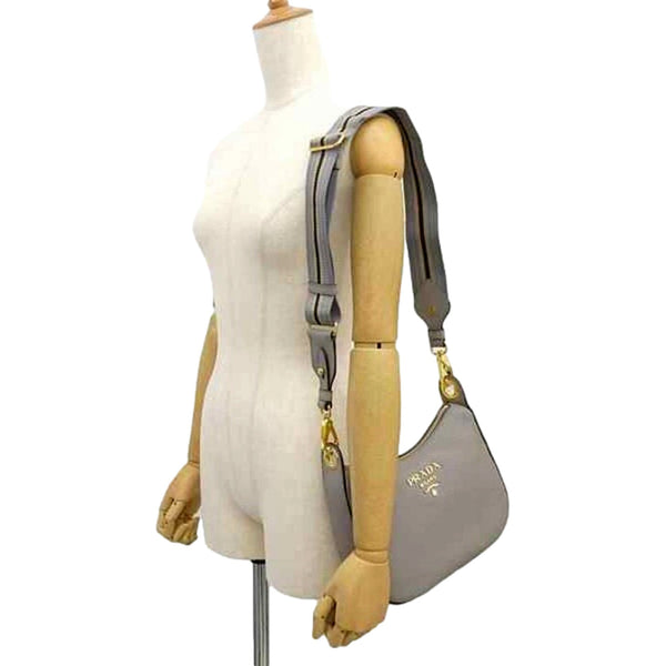 Prada Vitello Phenix Zippered Messenger Hobo Grey Leather Shoulder Bag in Grey, authentic new handbag, image 7