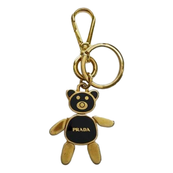 Prada Black Gold Teddy Bear Charm Keychain in Black and Gold, authentic new keychain, image 3