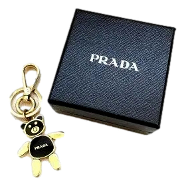 Prada Black Gold Teddy Bear Charm Keychain in Black and Gold, authentic new keychain, image 4