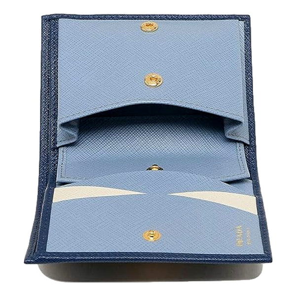 Prada Saffiano Leather Bluette and Astrale Multi Color Folding Wallet in Bluette Blue, authentic new wallet, image 4