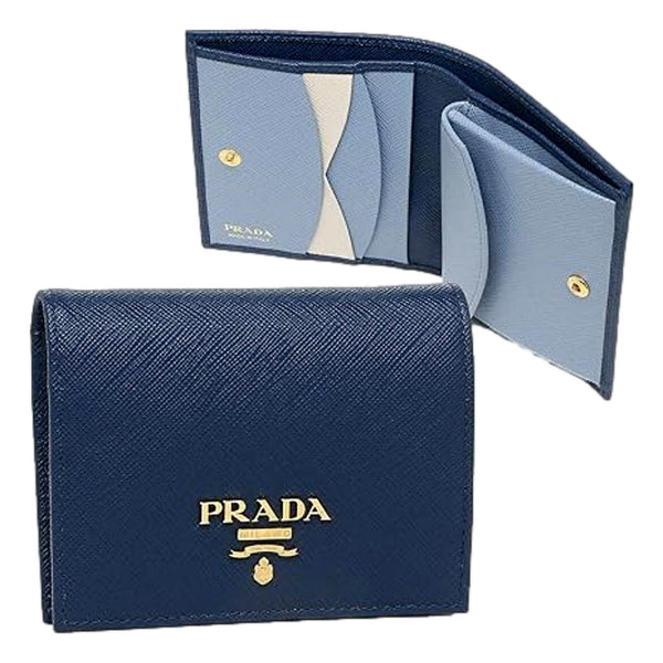 Prada Saffiano Leather Bluette and Astrale Multi Color Folding Wallet in Bluette Blue, authentic new wallet, image 6