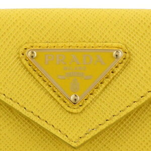 Prada Saffiano Leather Sole Bright Yellow Trifold Wallet with Triangle Logo – logo and identifying detail 10