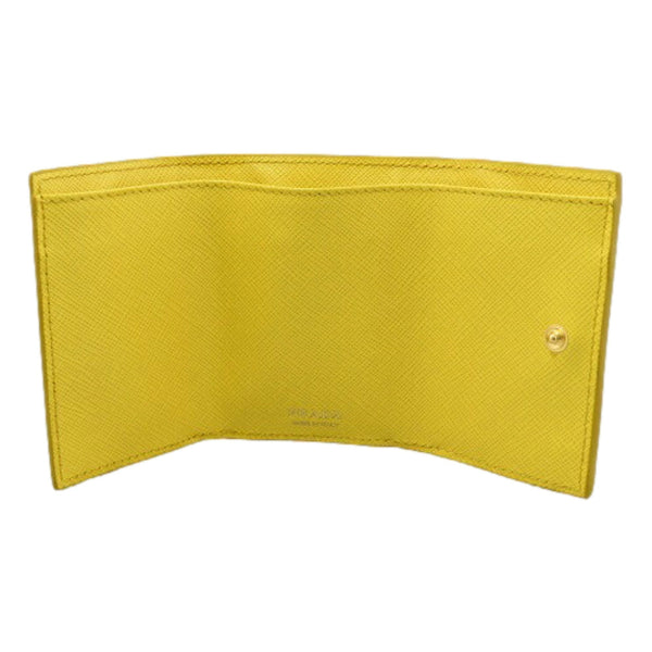 Prada Saffiano Leather Sole Bright Yellow Trifold Wallet with Triangle Logo – logo and identifying detail 8