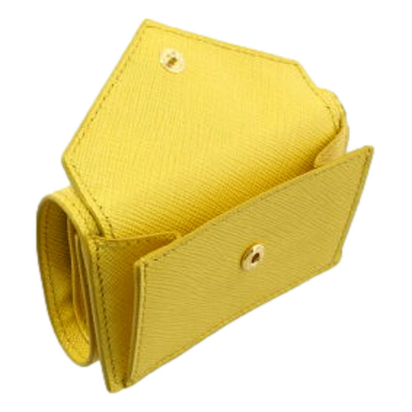 Prada Saffiano Leather Sole Bright Yellow Trifold Wallet with Triangle Logo – logo and identifying detail 7
