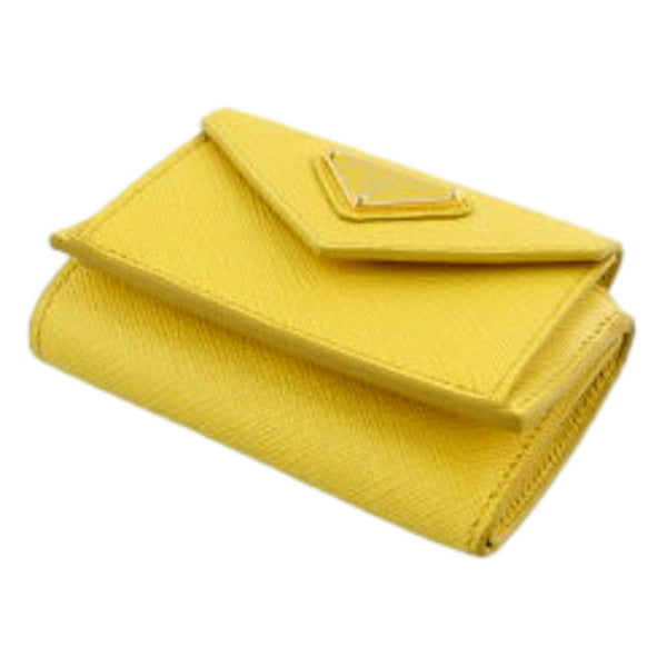 Prada Saffiano Leather Sole Bright Yellow Trifold Wallet with Triangle Logo – logo and identifying detail 5