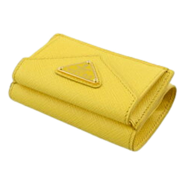 Prada Saffiano Leather Sole Bright Yellow Trifold Wallet with Triangle Logo – logo and identifying detail 4