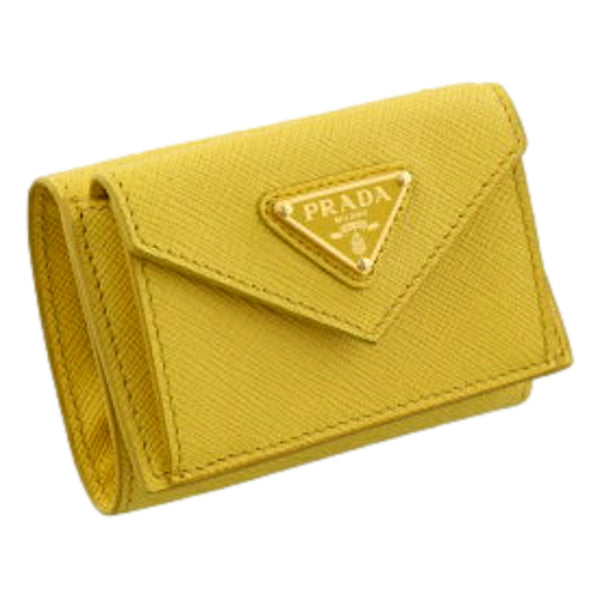 Prada Saffiano Leather Sole Bright Yellow Trifold Wallet with Triangle Logo – logo and identifying detail 3