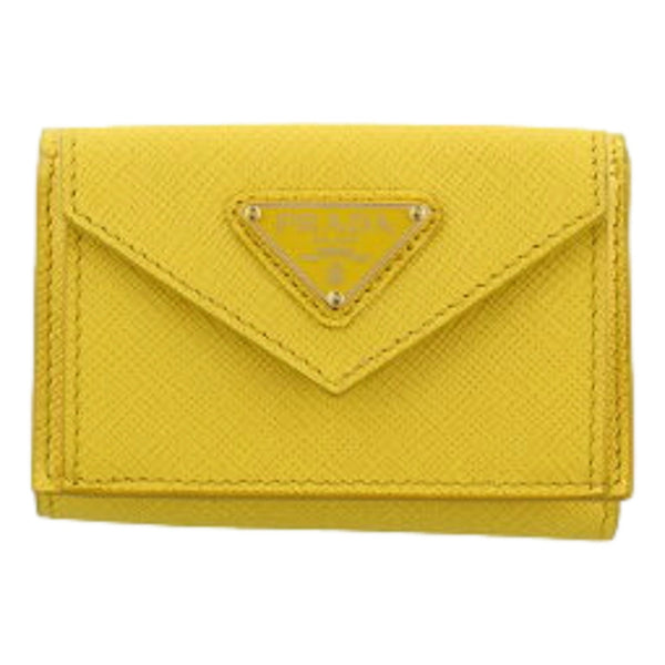 Prada Saffiano Leather Sole Bright Yellow Trifold Wallet with Triangle Logo – logo and identifying detail 2