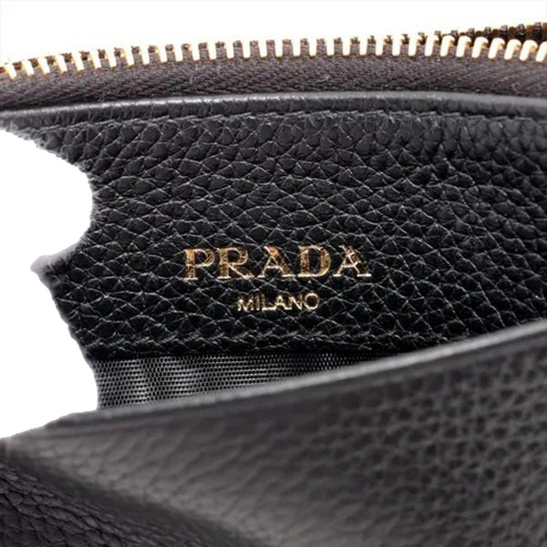 Prada Vitello Grain Leather Zip Top Card Wallet Black in Nero Black, authentic new wallet, image 4