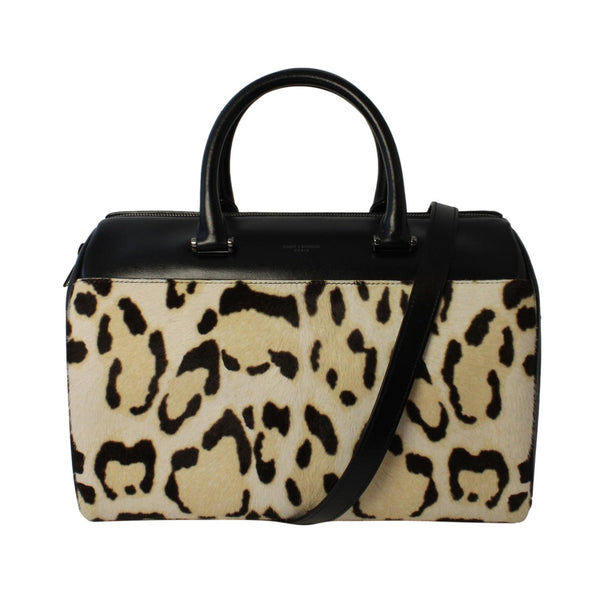 Saint Laurent 12 Hour Calfskin Leather Pony Hair Duffle Bag in Black, authentic new handbag, image 1