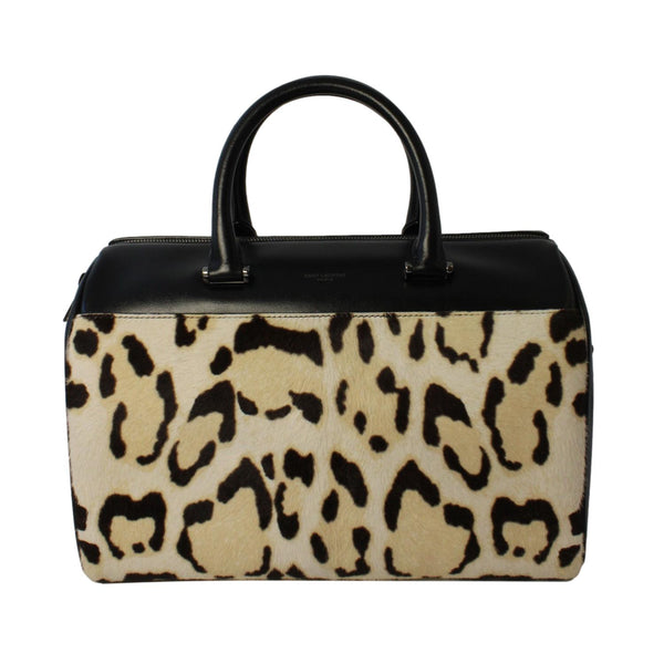 Saint Laurent 12 Hour Calfskin Leather Pony Hair Duffle Bag in Black, authentic new handbag, image 2