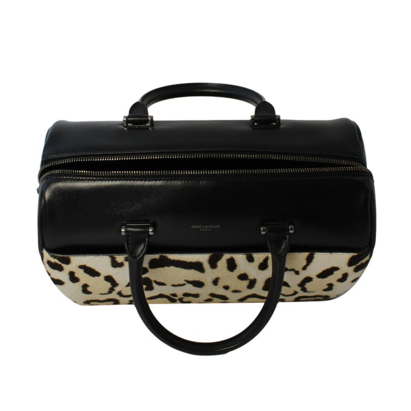 Saint Laurent 12 Hour Calfskin Leather Pony Hair Duffle Bag in Black, authentic new handbag, image 8