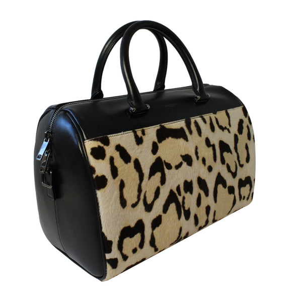 Saint Laurent 12 Hour Calfskin Leather Pony Hair Duffle Bag in Black, authentic new handbag, image 4