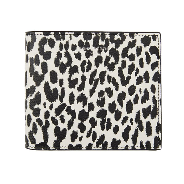 Saint Laurent BabyCat Leopard Print Black and White Leather Bifold Wallet in Black and White, authentic new wallet, image 1