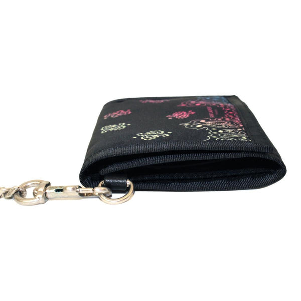 Saint Laurent Black Nylon Chain Trifold Wallet in Black with Multicolor Print, authentic new wallet, image 6