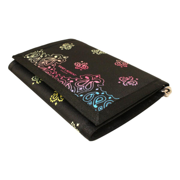 Saint Laurent Black Nylon Chain Trifold Wallet in Black with Multicolor Print, authentic new wallet, image 4
