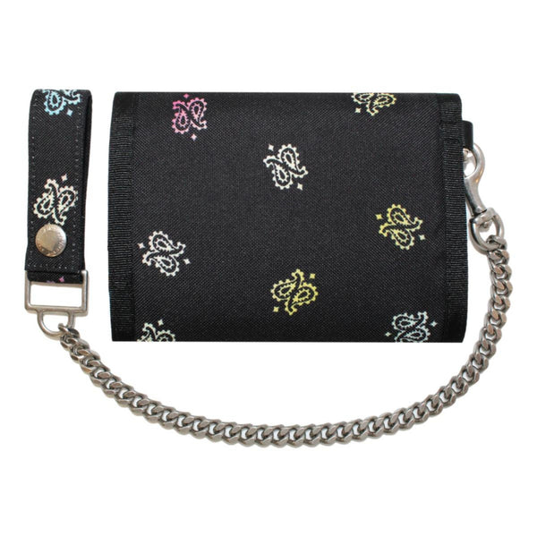 Saint Laurent Black Nylon Chain Trifold Wallet in Black with Multicolor Print, authentic new wallet, image 2