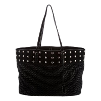 Saint Laurent Boucle Studded Raffia & Suede Shopping Tote Black in Black, authentic new handbag, image 7