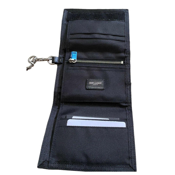 Saint Laurent Buffalo Palm Tree Black Nylon Chain Trifold Wallet in Black and White, authentic new wallet, image 5