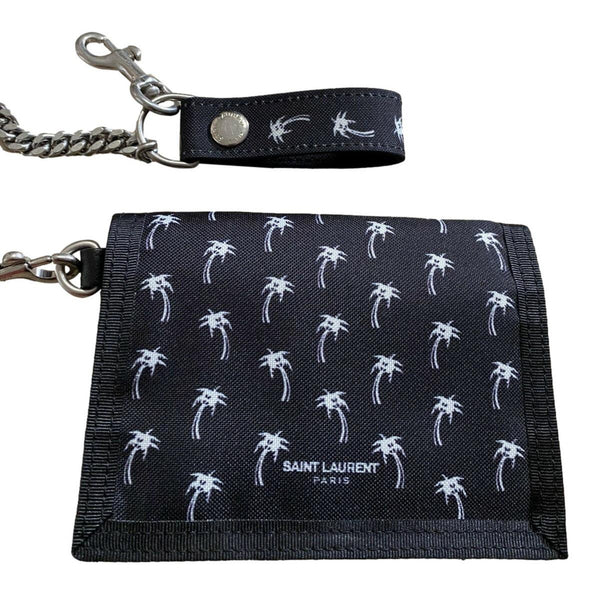 Saint Laurent Buffalo Palm Tree Black Nylon Chain Trifold Wallet in Black and White, authentic new wallet, image 4