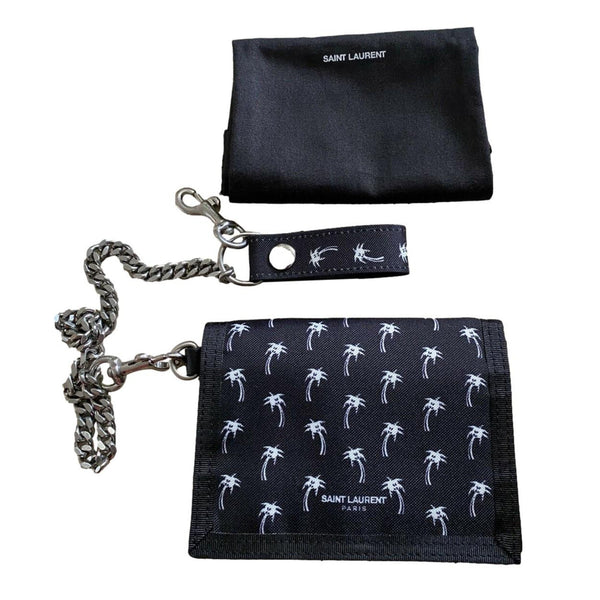 Saint Laurent Buffalo Palm Tree Black Nylon Chain Trifold Wallet in Black and White, authentic new wallet, image 2