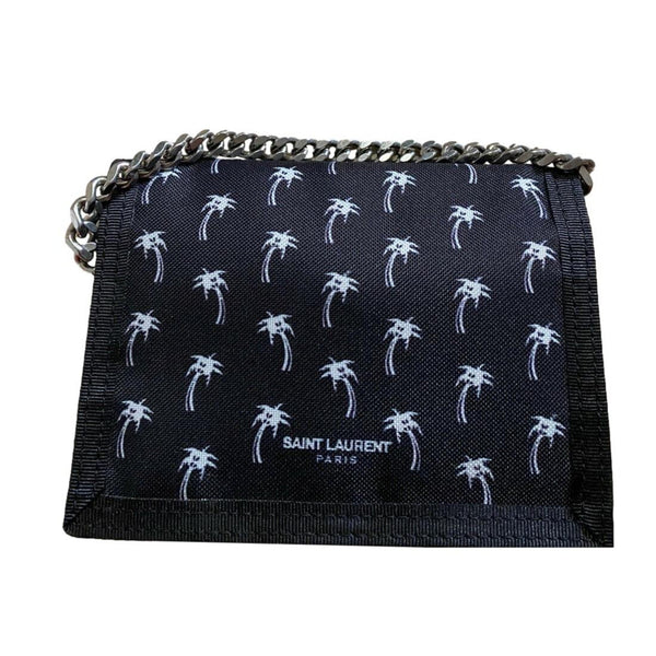 Saint Laurent Buffalo Palm Tree Black Nylon Chain Trifold Wallet in Black and White, authentic new wallet, image 1