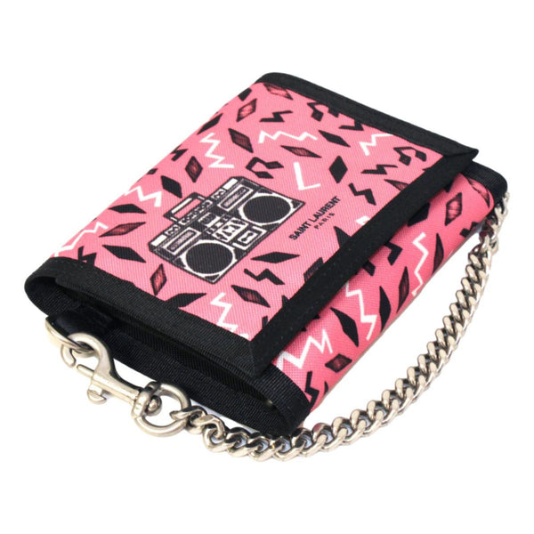 Saint Laurent Buffalo Pink Nylon Radio Chain Trifold Wallet in Pink, authentic new wallet, image 2