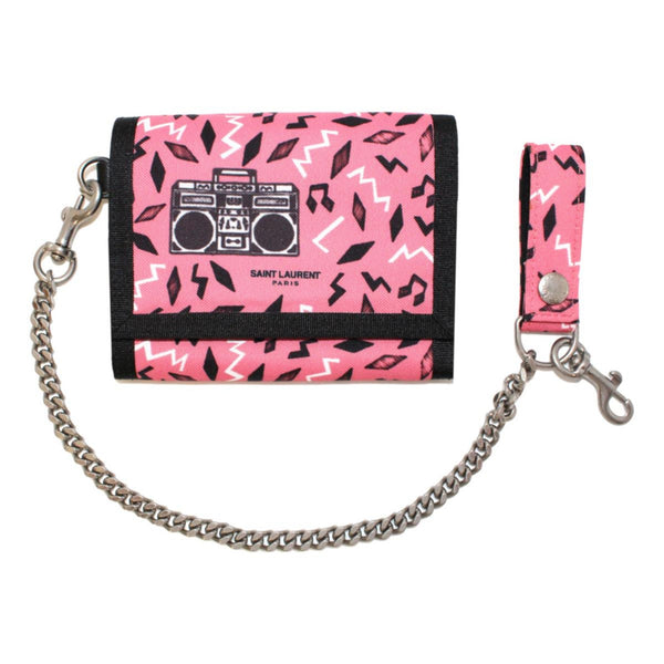 Saint Laurent Buffalo Pink Nylon Radio Chain Trifold Wallet in Pink, authentic new wallet, image 1
