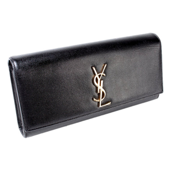 Saint Laurent Cassandre Black Leather Monogram Clutch in Black, authentic pre-loved handbag, image 2
