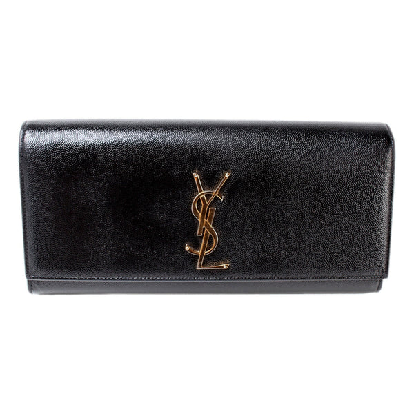 Saint Laurent Cassandre Black Leather Monogram Clutch in Black, authentic pre-loved handbag, image 1