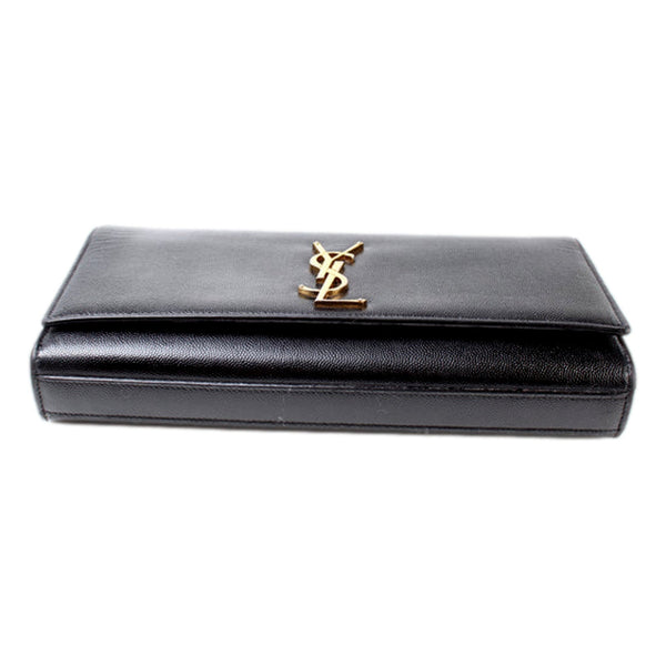 Saint Laurent Cassandre Black Leather Monogram Clutch in Black, authentic pre-loved handbag, image 4