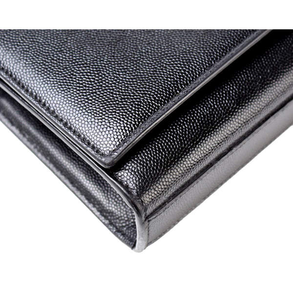 Saint Laurent Cassandre Black Leather Monogram Clutch in Black, authentic pre-loved handbag, image 6