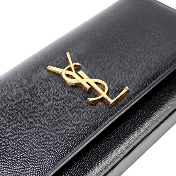 Saint Laurent Cassandre Black Leather Monogram Clutch in Black, authentic pre-loved handbag, image 5