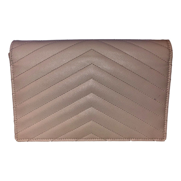 Saint Laurent Cassandre Envelope Chain Wallet Crossbody Bag in Crema White in Black, authentic pre-loved handbag, image 5