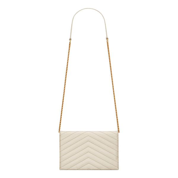 Saint Laurent Cassandre Envelope Chain Wallet Crossbody Bag in Crema White in Black, authentic pre-loved handbag, image 2
