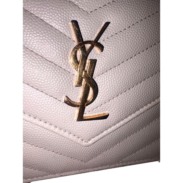 Saint Laurent Cassandre Envelope Chain Wallet Crossbody Bag in Crema White in Black, authentic pre-loved handbag, image 7