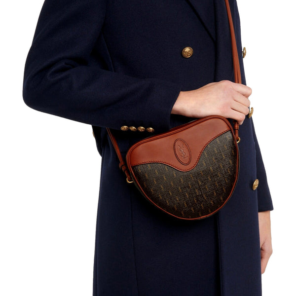 Saint Laurent Coeur Monogram Brown Canvas Leather Small Crossbody Bag in Brown, authentic new handbag, image 5